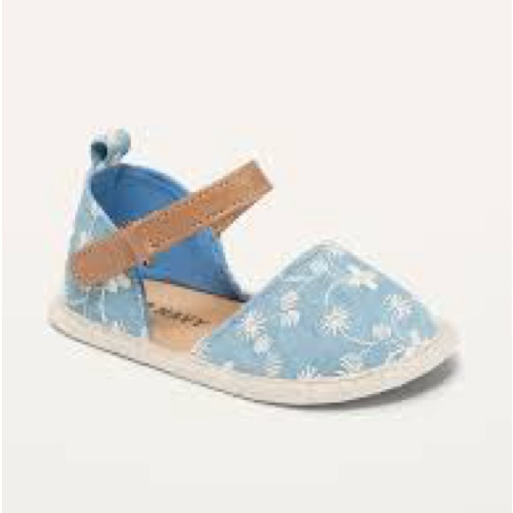 Baby Chambray Embroidered Mary Jane Sandals Infant Girl Sandals Flats Denim Shoe